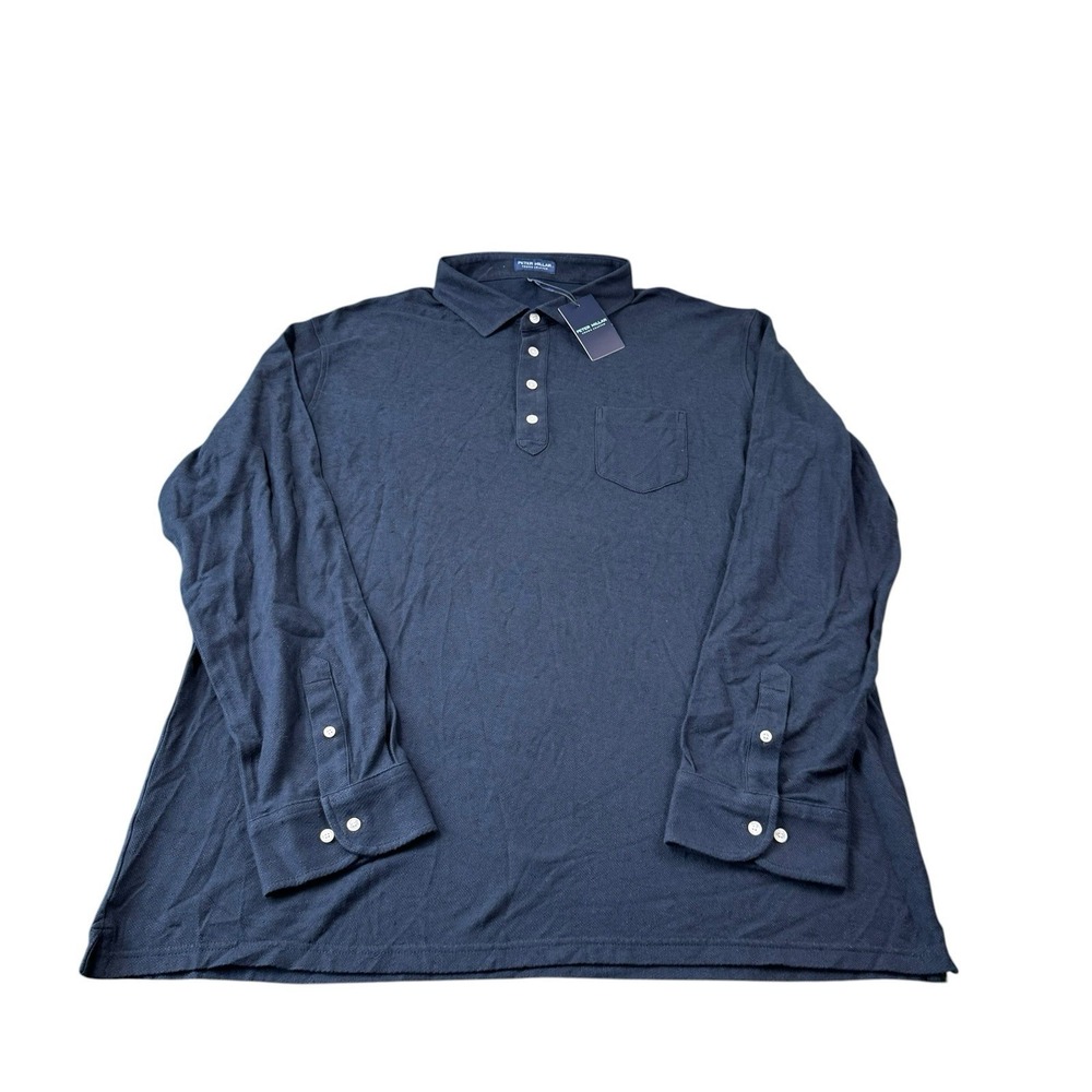 Peter Millar Crown Crafted Blue Linen Men's L/S Polo Size‎ 2XL NWT